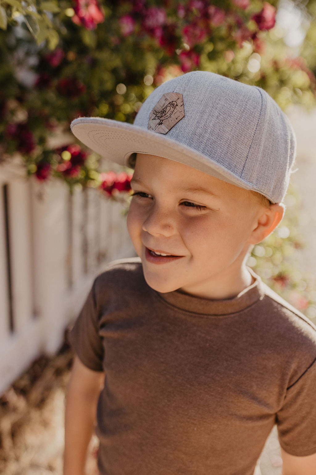 Flat Brim Snap Back Hat with Cork Patch